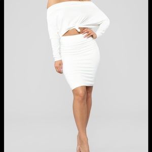 Ivory Off the Shoulder 2 Piece Skirt Set